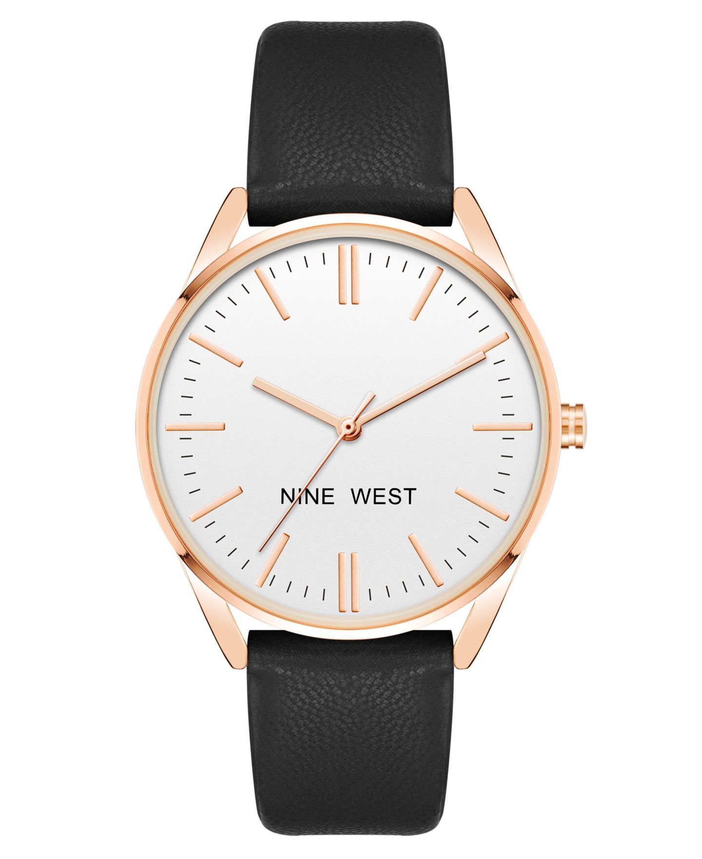 Женские часы Nine West Quartz Black Faux Leather Band Watch, 36mm — фото 1