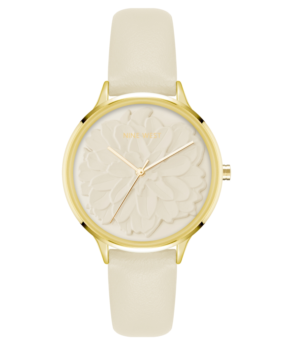 Nine West Women's Quartz Cream Faux Leather Band Watch, 34.5mm In Cream,gold-tone