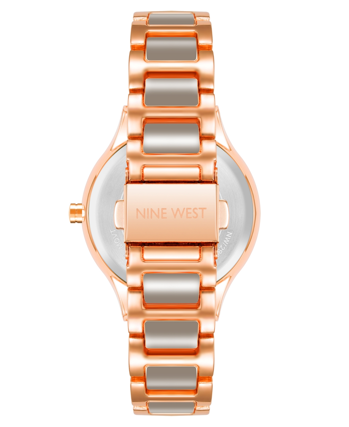 Nine West Women's Quartz Gray Enamel And Rose Gold-tone Alloy Link Bracelet Watch, 34mm In Gray,rose Gold-tone