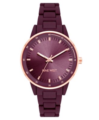 Nine West Women's Quartz Burgundy Alloy Link Bracelet with Rose