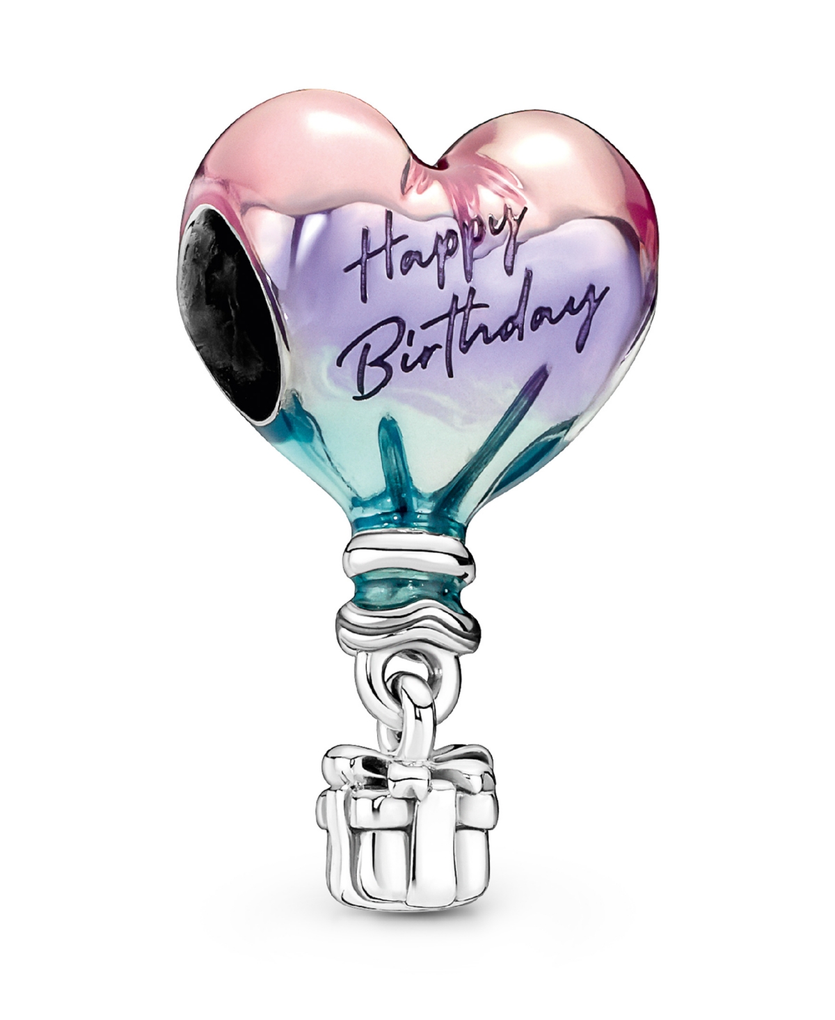 Sterling Silver Happy Birthday Hot Air Balloon Charm - Multicolor