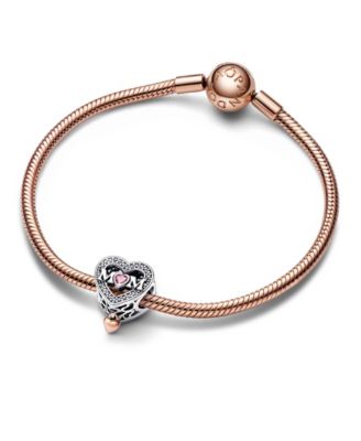 Cubic Zirconia Two-Tone Openwork Mom Heart Charm