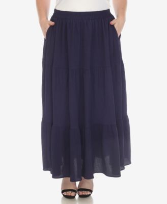 Plus Size Pleated Tiered Maxi Skirt