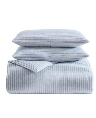 Eddie Bauer Ticking Stripe Cotton Percale Duvet Cover Sets In Navy Blue