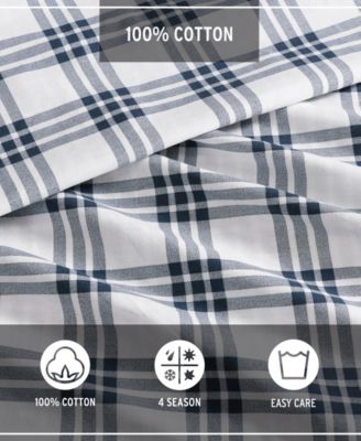Eddie Bauer Basic Plaid Cotton Percale Duvet Cover Sets In Dusted Indigo