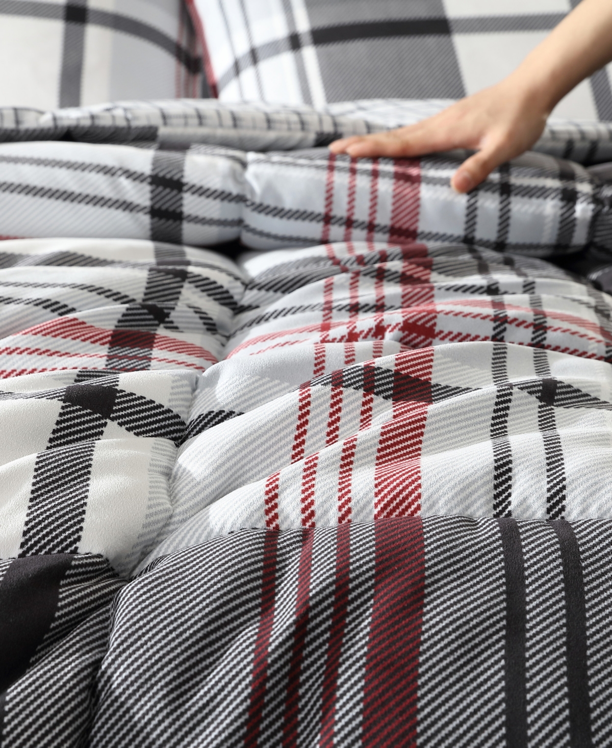 Eddie Bauer Normandy Plaid Micro Suede Down Alternative Reversible 2 Piece Comforter Set, Twin In Black Red