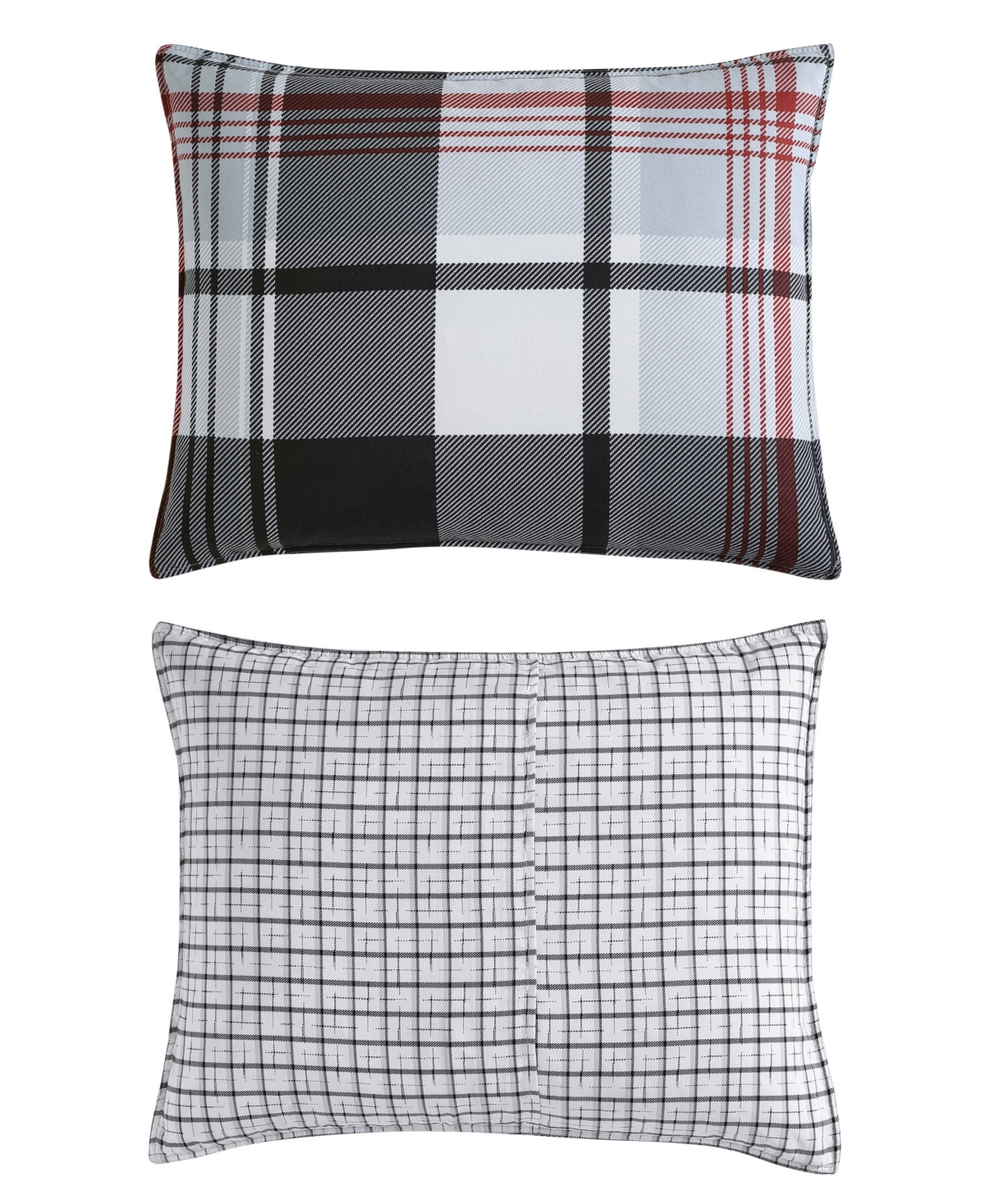 Eddie Bauer Closeout!  Normandy Plaid Micro Suede Reversible 3 Piece Duvet Cover Set, Full/queen In Black Red