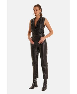 Women's Leather Fashion Pants, Black