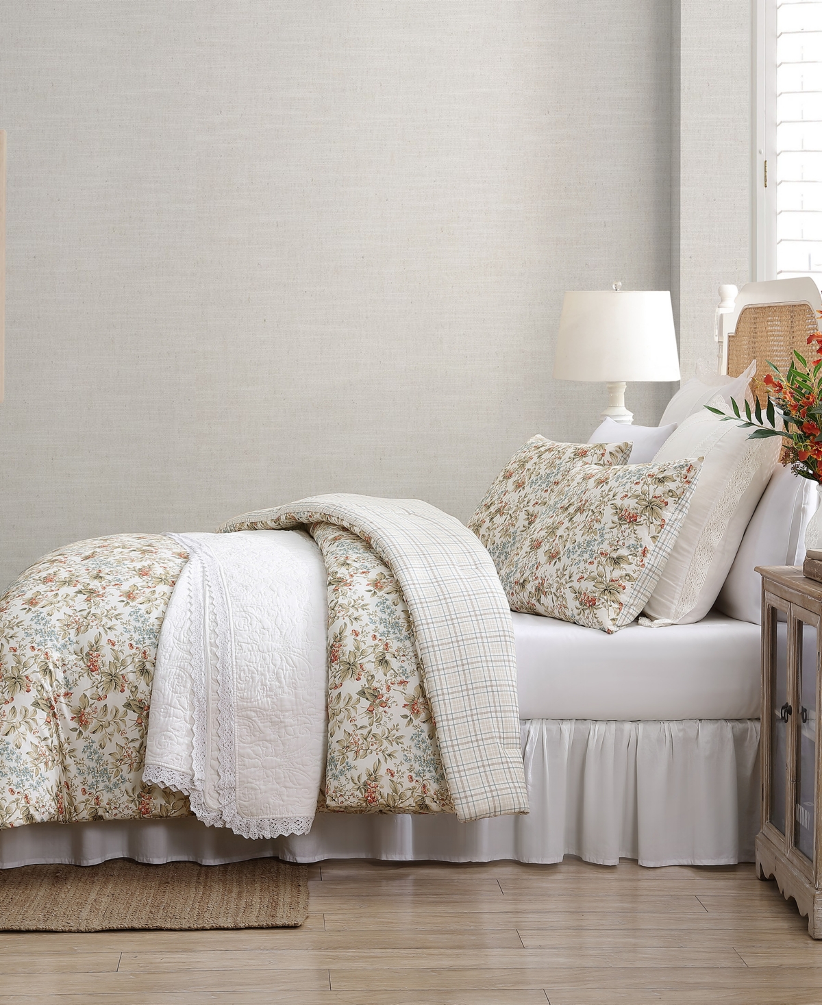 Laura Ashley Bramble Floral Cotton Reversible -Piece Comforter Set