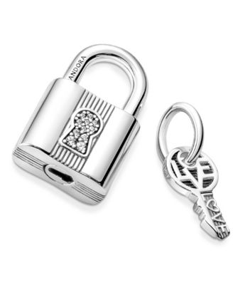 Cubic Zirconia Padlock and Key Dangle Charm