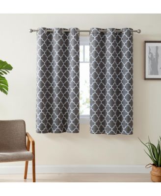 Lattice Print Drape Blackout Curtains Pattern - Weather Insulated Curtains, Sun Blocking Window Treatment Draperies for Living Room - Set of 2