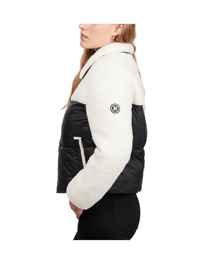 Hurley Women's Chelsea Cropped Quilted Jacket Mixed with Sherpa Macy's