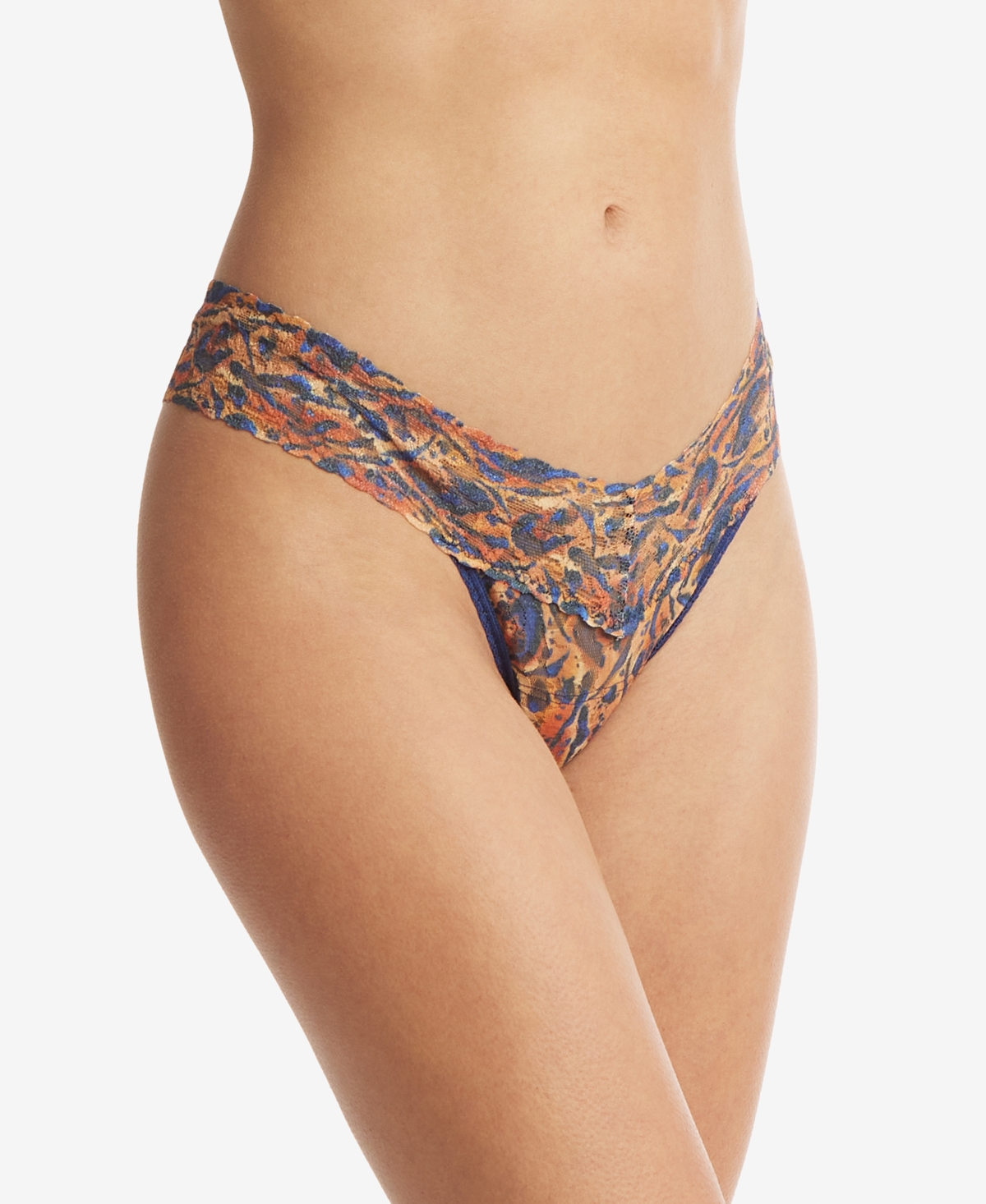 Shop Hanky Panky Low-rise Printed Lace Thong Pr4911 In Wild About Blue Animal Print