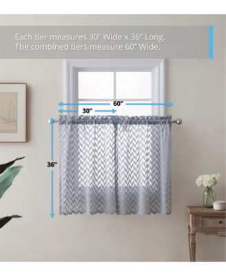 Herringbone Lace Sheer Kitchen Cafe Curtain Tiers for Small Windows & Bathroom