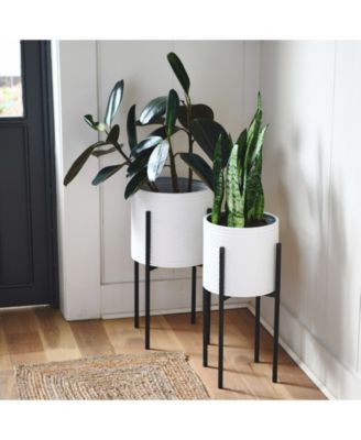 Modern Boho Embossed Metal Planters with Stands