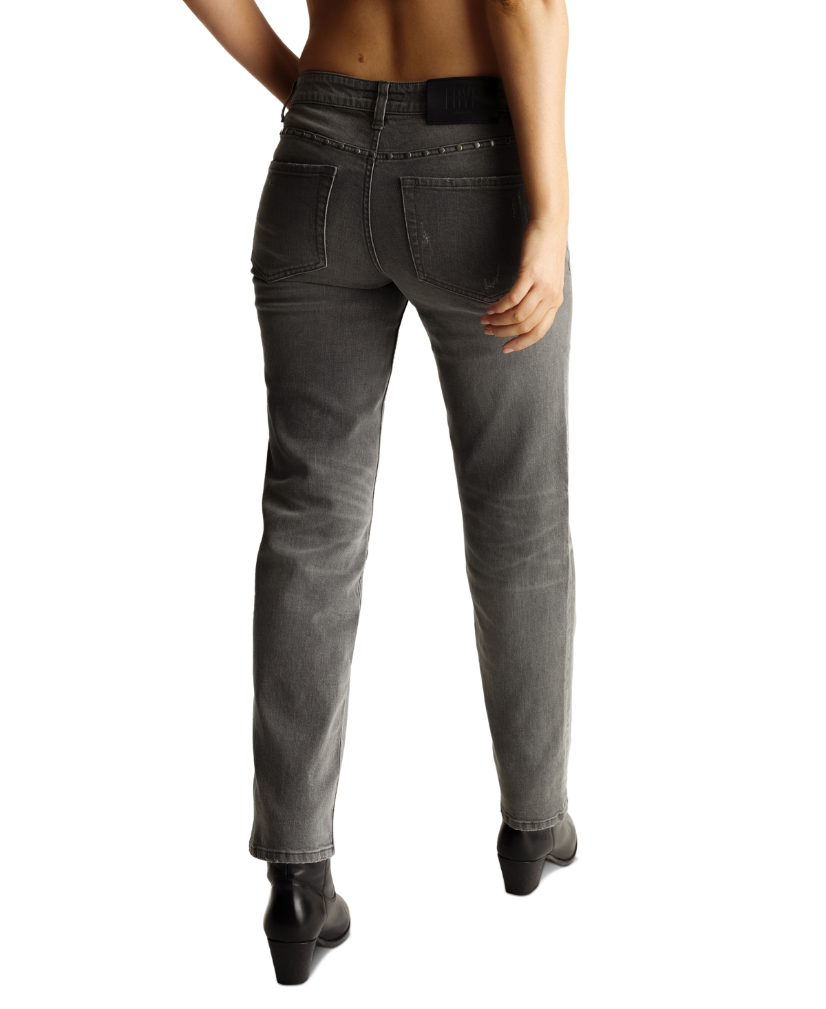 Shop Frye Women's Low-rise Straight-leg Studded Jeans In Rowan Wash,grey,black Wash