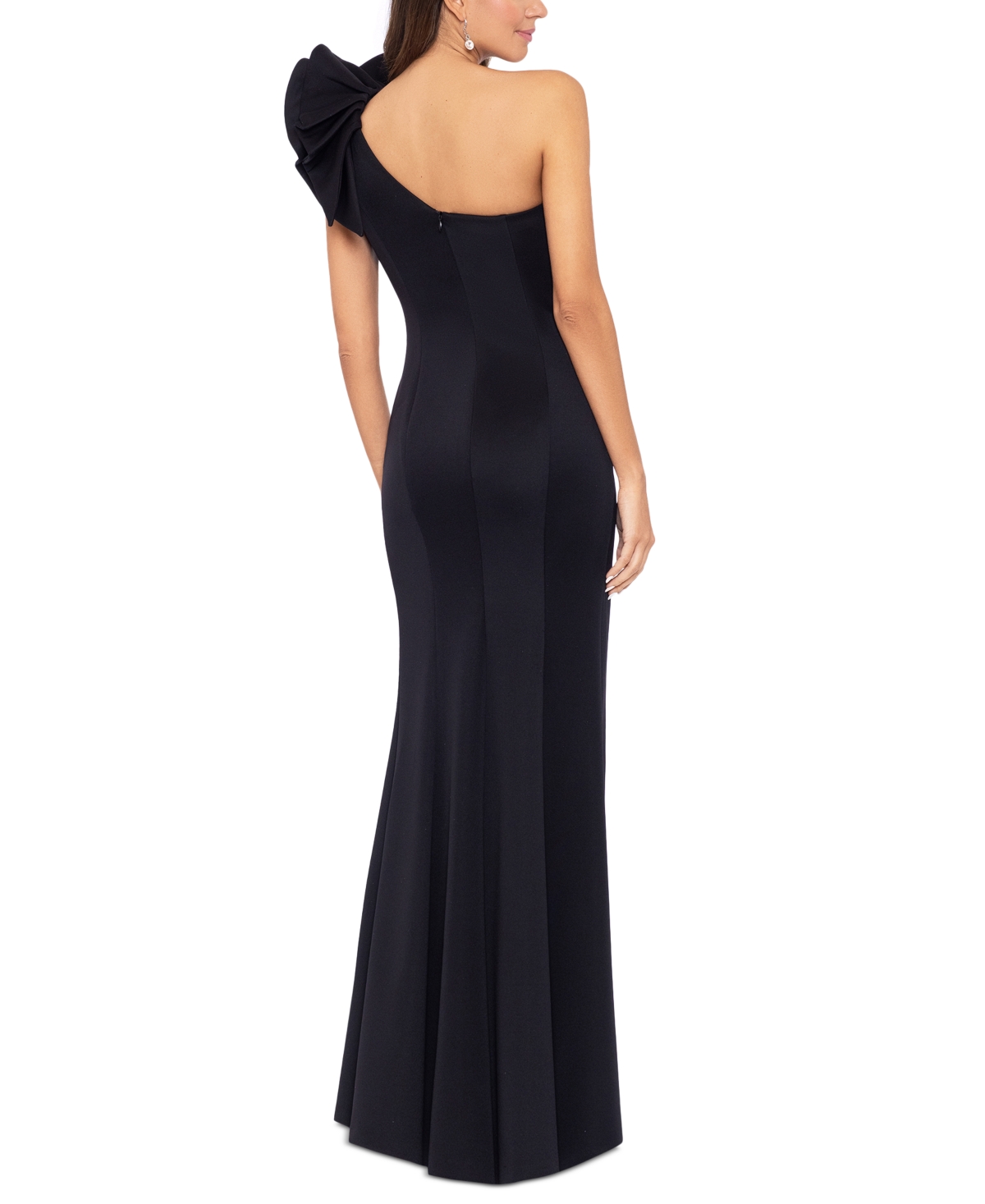 Shop Betsy & Adam Petite Ruffle-shoulder Evening Gown In Black