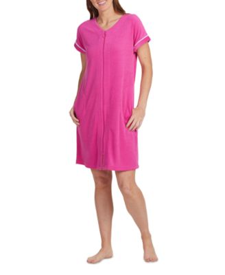 Miss Elaine - Women's Solid-Color Terry Knit Short Zip Robe