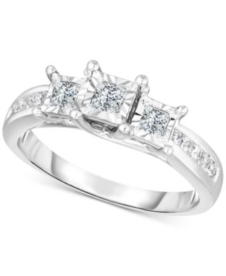 Diamond Princess-Cut Three Stone Ring (1/2 ct. t.w.) in 14k White Gold ...