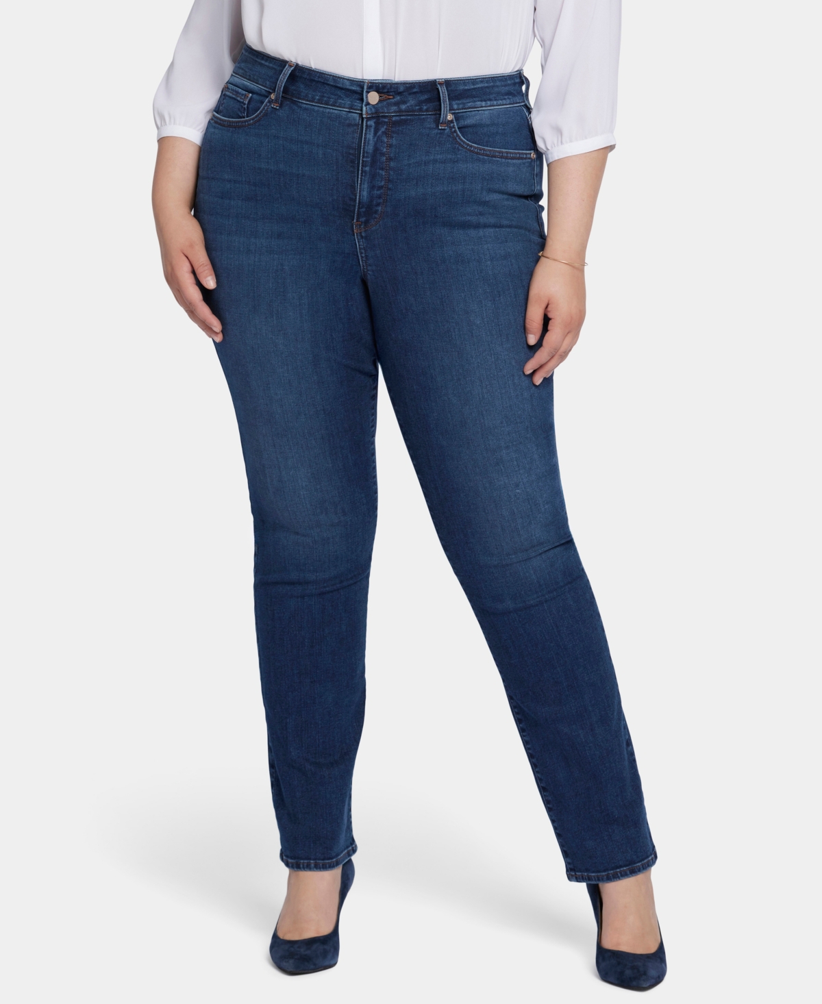 Shop Nydj Plus Size High Rise Marilyn Straight Jeans In Gold Coast