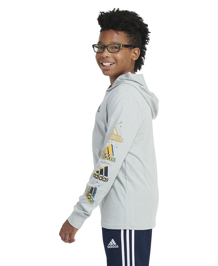 adidas Big Boys Long Sleeve Mystic Logo Hooded Tshirt Macy's