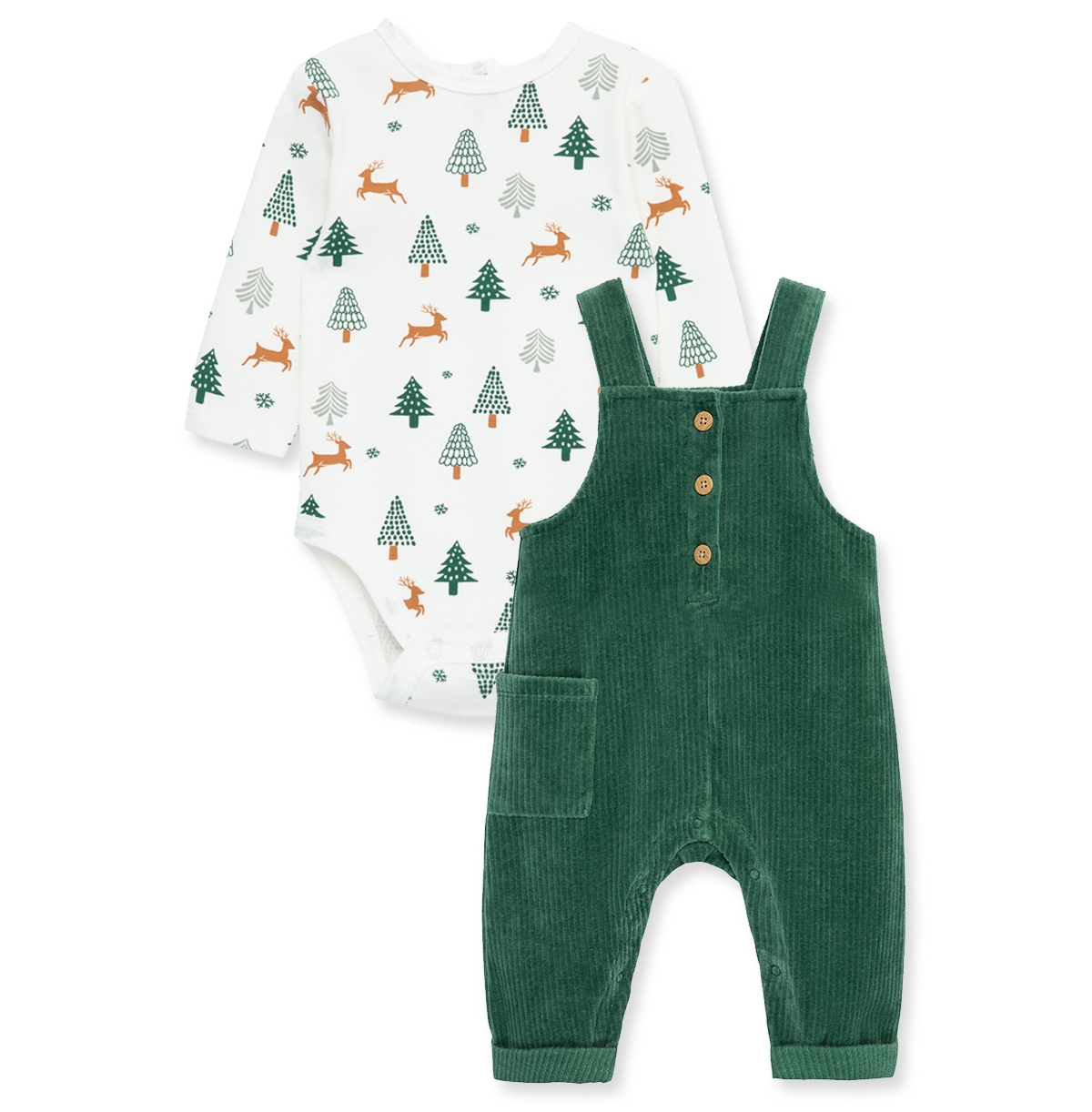 Little Me Baby Boys Or Baby Girls Cheer Bodysuit And Overall Set In Green