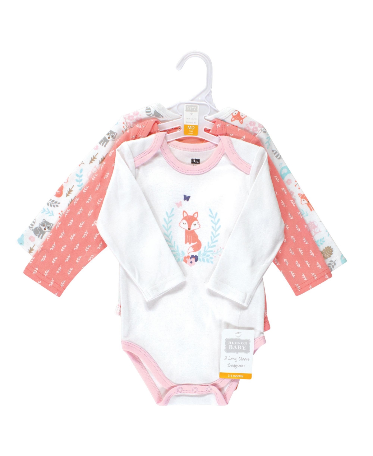 Hudson Baby Baby Girls Cotton Long-Sleeve Bodysuits, 3-Pack - Woodland fox