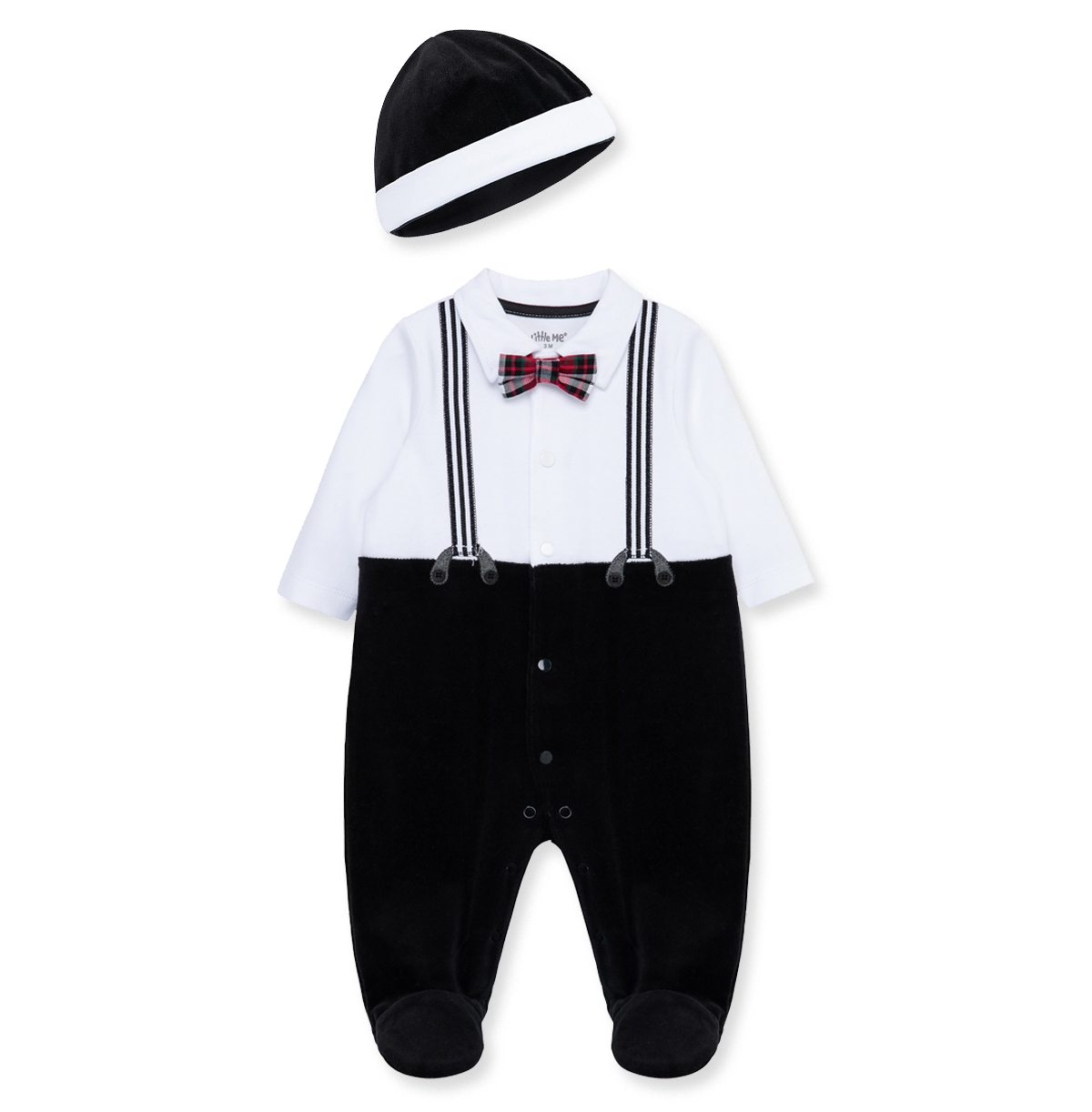 LITTLE ME BABY BOYS HANDSOME FOOTED PAJAMAS AND HAT SET