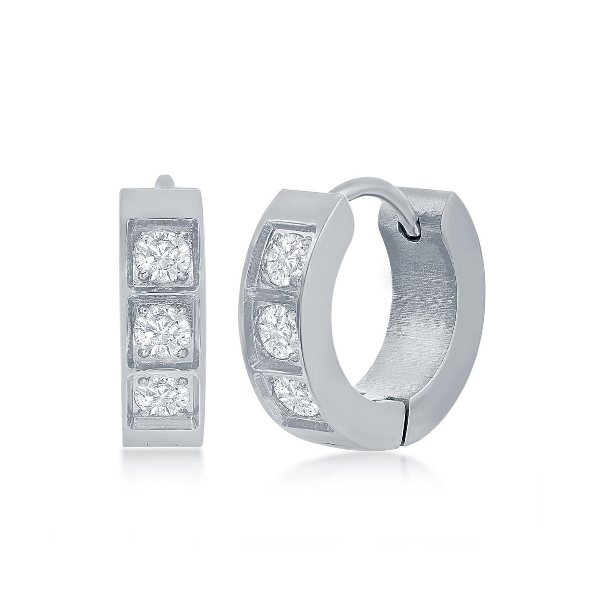 Stainless Steel 13mm Huggie Hoop Cz Earrings - Gold