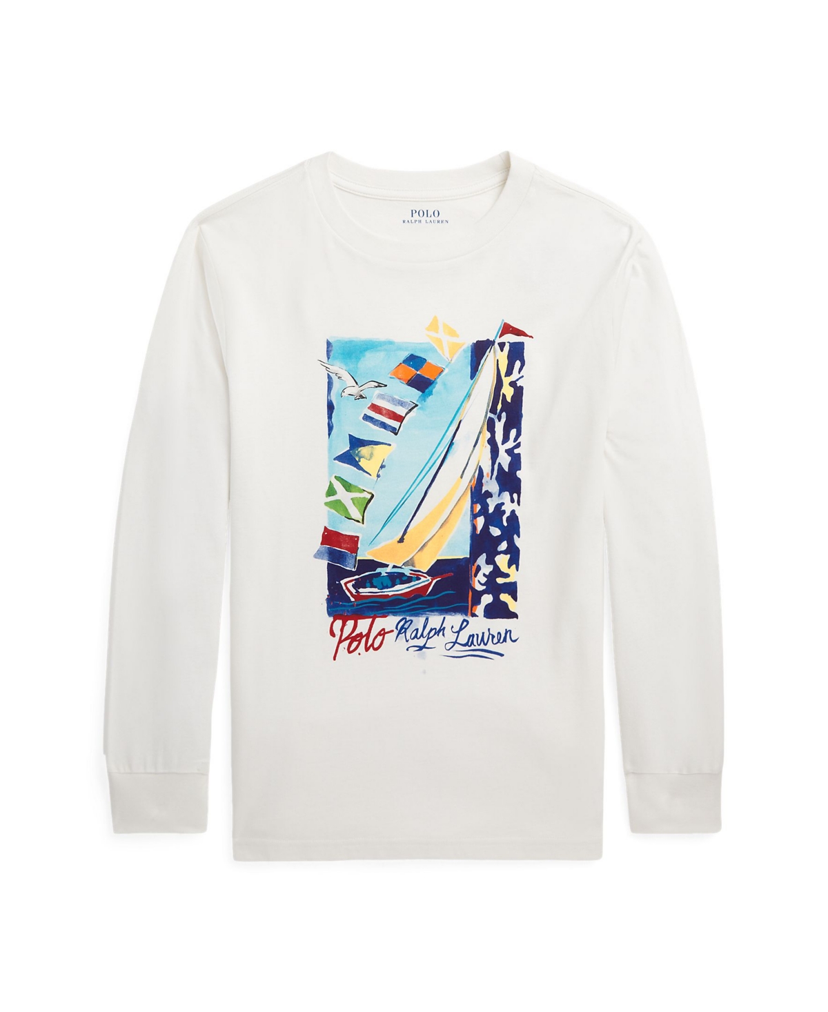 Polo Ralph Lauren Kids' Big Boys Sailboat-print Cotton Long-sleeve T-shirt In Deckwash White