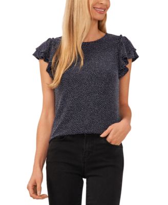 CeCe - Women's Metallic-Knit Flutter-Sleeve Top