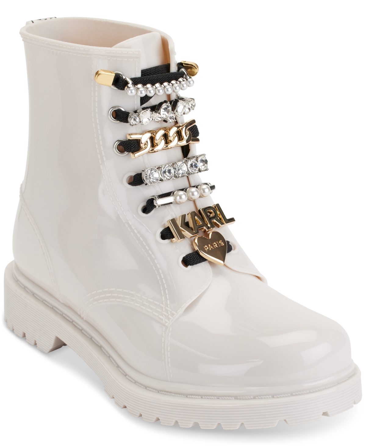Karl Lagerfeld Topanga Embellished Rain Boots In Soft White