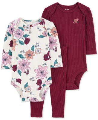 Carter's - Baby Girls 3-Pc. Floral Bodysuit, Ribbed-Knit Bodysuit & Pants Set