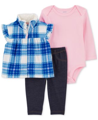 Carter's - Baby Girls Plaid Little Vest, Bodysuit and Pants, 3 Piece Set