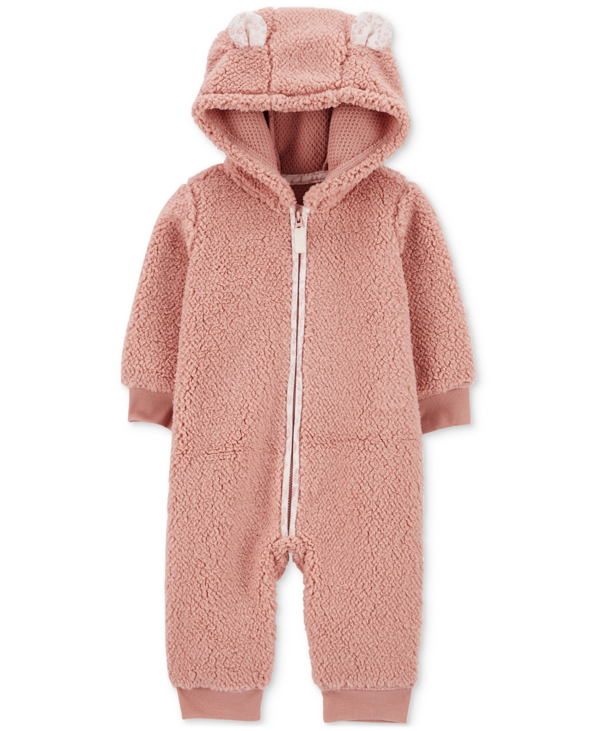 Carter's Baby Girls Zip-up Faux-sherpa Jumpsuit In Pink
