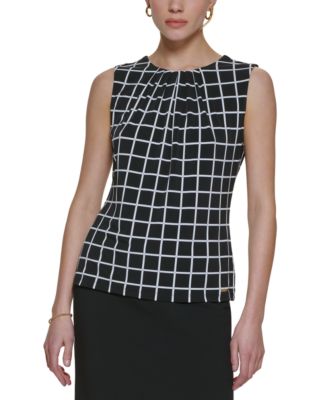 Calvin Klein - Printed Sleeveless Pleat-Neck Top