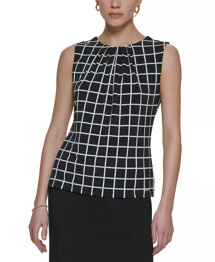Printed Pleat-Neck Blouse - thumbnail 9
