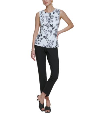 売れ筋商品|||カルバンクライン シャツ トップス レディース Printed Pleat-Neck Blouse, Regular and Petite Sizes Black Cream Calvin Klein Printed Pleat-Neck Blouse, Regular and Petite