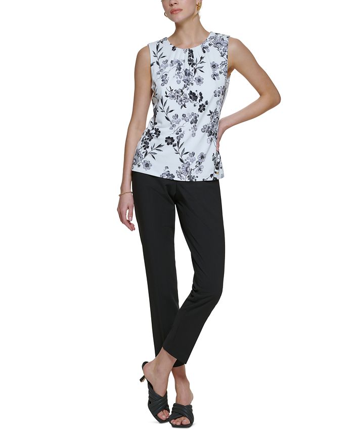 Calvin Klein Printed Pleat-Neck Blouse, Regular and Petite Sizes - Macy's