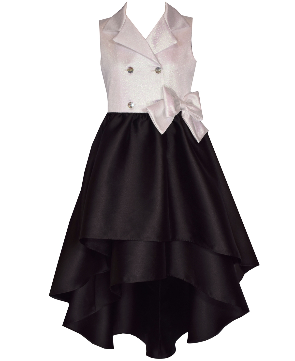 Bonnie Jean Kids' Big Girls Sleeveless Tuxedo Look Double High Low Dress In Black
