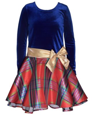 Bonnie Jean Big Girls Long Sleeve Velvet Bodice to Plaid Skirt Dress Macy s