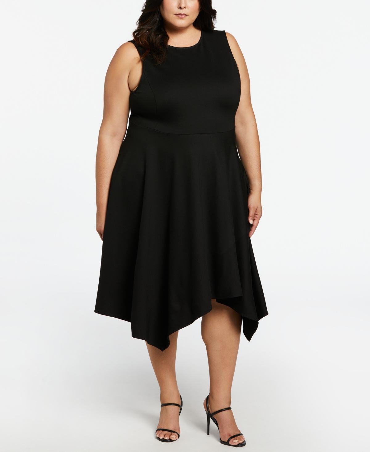 Plus Size Draped Skirt Sleeveless Ponte Dress - Black