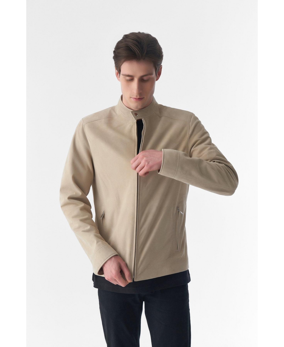 Furniq Uk Men's Genuine Leather Casual Jacket,- Beige