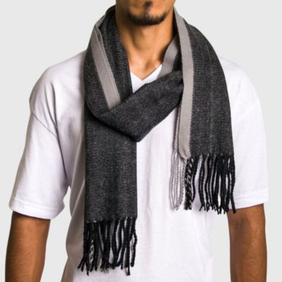 Men's Scarf Soft Knit Winter Scarves Plaid Striped or Solid Neck Covering Long Warm Stylish