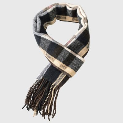 Men's Scarf Soft Knit Winter Scarves Plaid Striped or Solid Neck Covering Long Warm Stylish