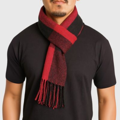 Men's Scarf Soft Knit Winter Scarves Plaid Striped or Solid Neck Covering Long Warm Stylish