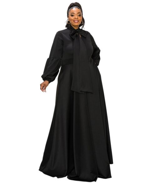 Женское платье L I V D Plus Size Bella Donna Dress with Ribbon and Bishop Sleeves, цвет: Чёрный