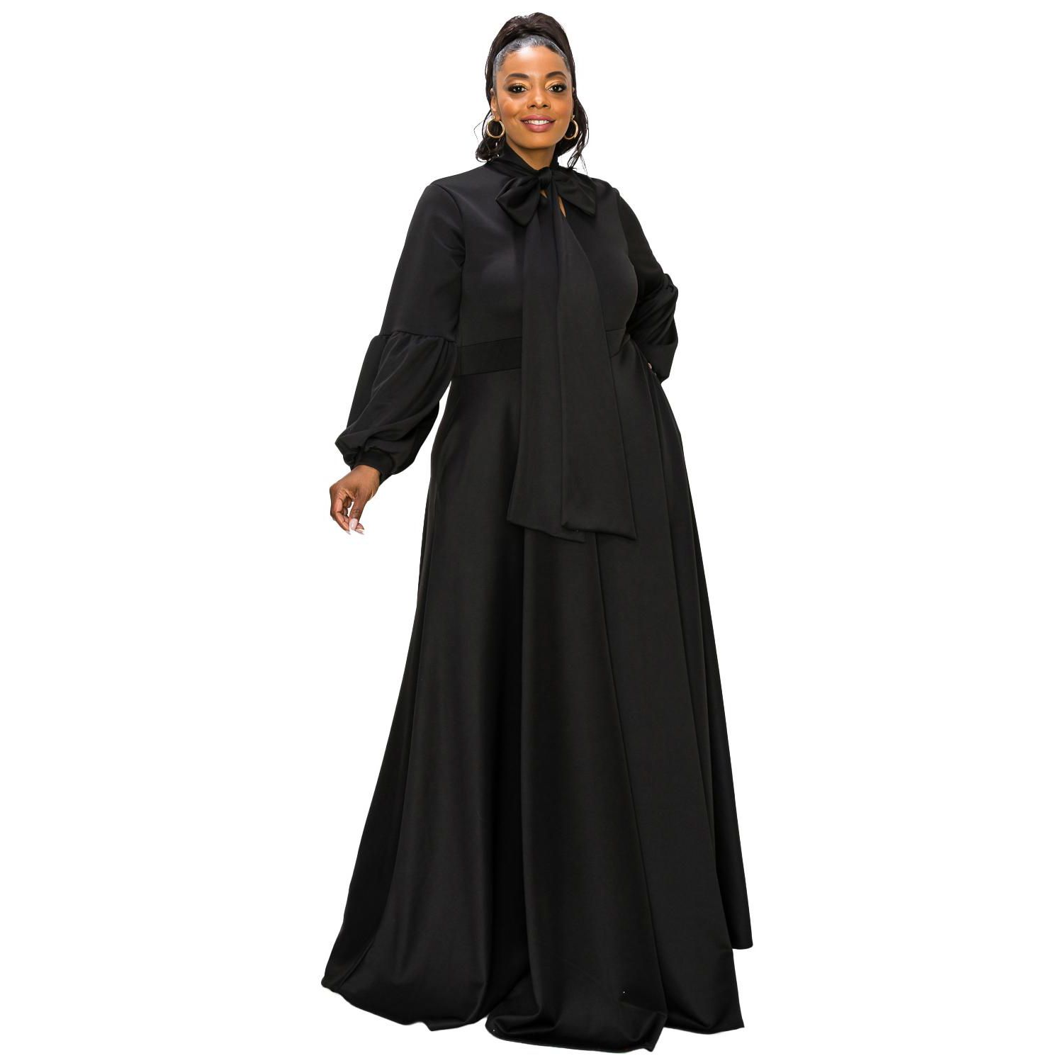Plus Size Bella Donna Dress with Ribbon and Bishop Sleeves