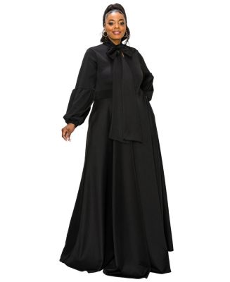 L I V D Plus Size Bella Donna Dress with Ribbon and Bishop