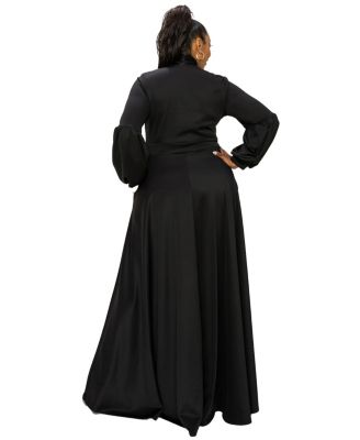 Plus Size Bella Donna Dress with Ribbon and Bishop Sleeves